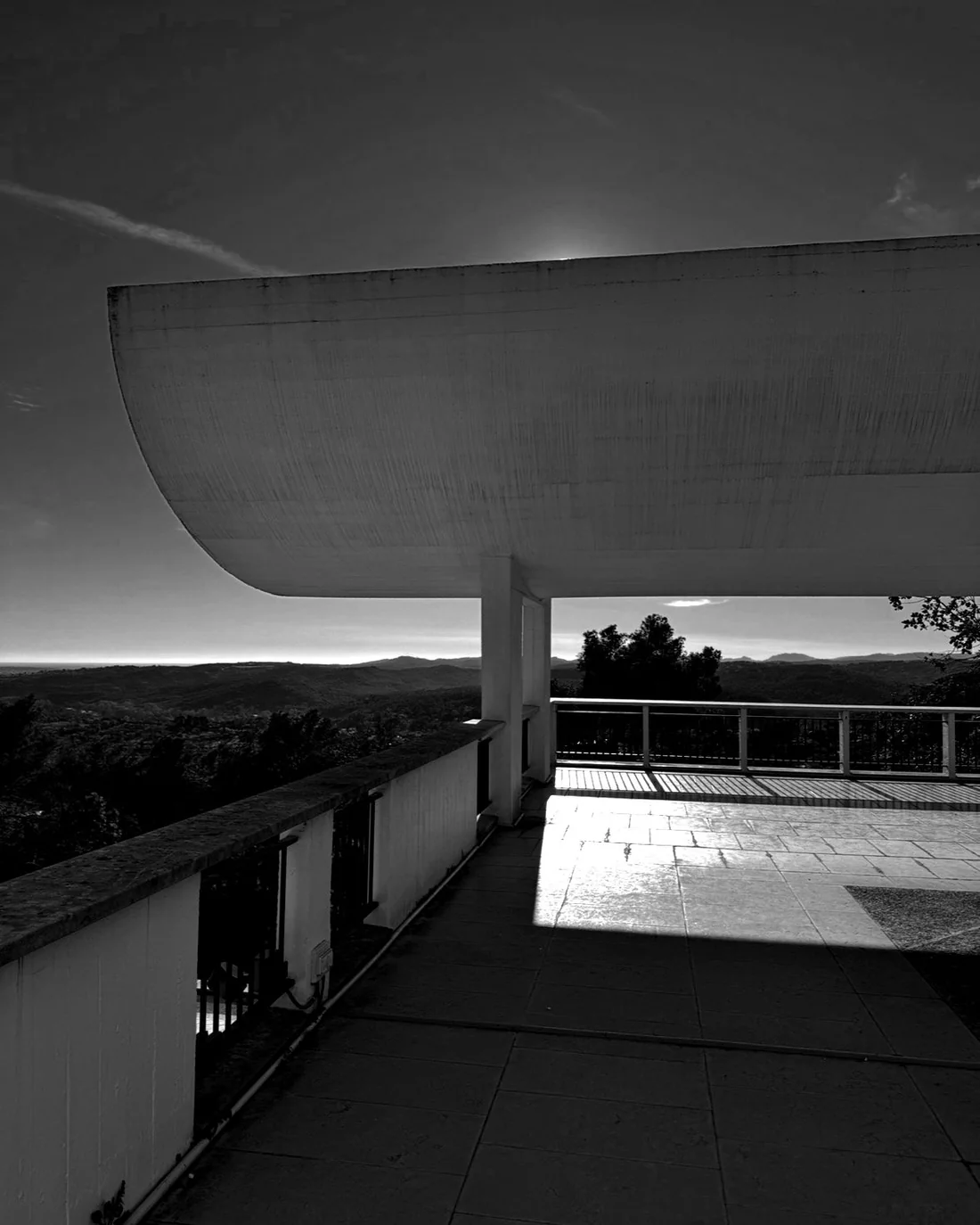 Modernist terrace at dusk